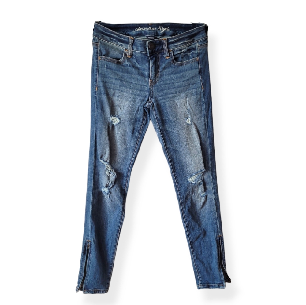 American Eagle Stretch Distressed Cropped Jeggings Size 4 Regular